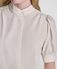 Dkny Petite Woven Mandarin Collar Blouse