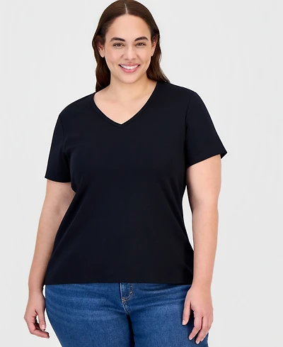 Style & Co Plus Short-Sleeve V-Neck Top, Exclusively at Macy's