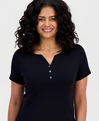Style & Co Petite Cotton Henley Short-Sleeve T-Shirt, Exclusively at Macy's