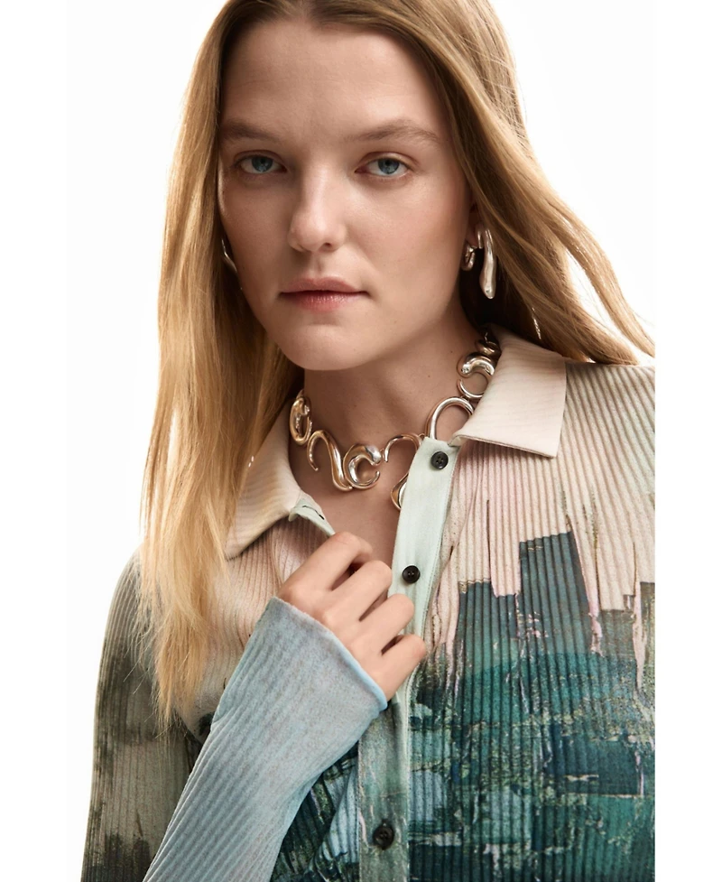 Desigual Women's Buttoned texture t-shirt