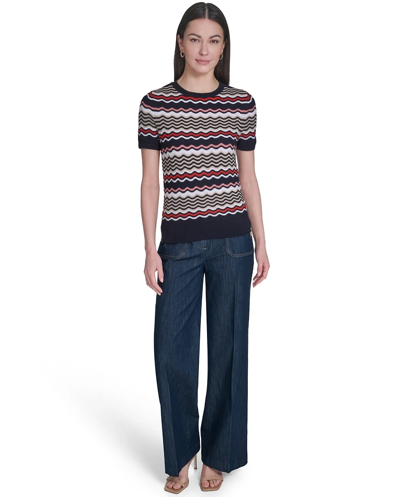 Tommy Hilfiger Women's Crewneck Scallop Stripe Sweater