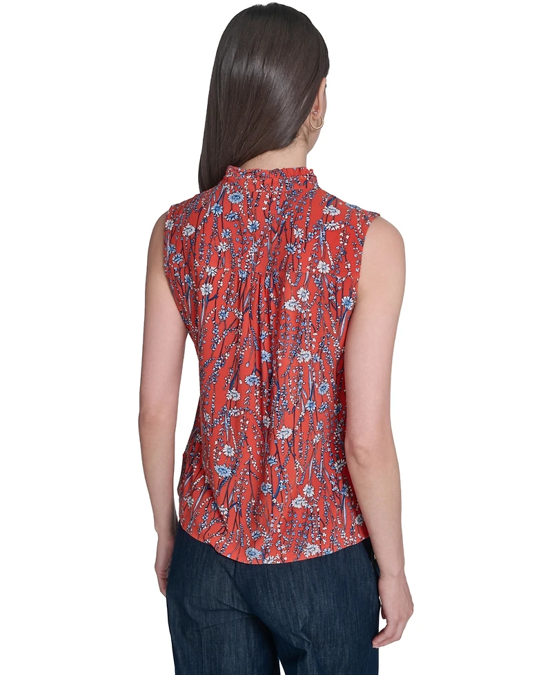 Tommy Hilfiger Women's Band Collar Ruffle Placket Top