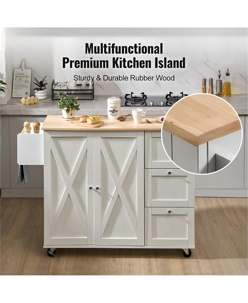 Gouun in Rolling Kitchen Island Cart with Solid Wood Top and Storage Cabinet