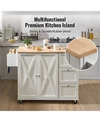 Gouun in Rolling Kitchen Island Cart with Solid Wood Top and Storage Cabinet