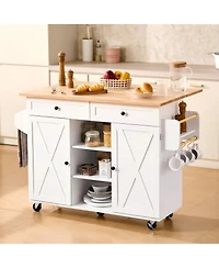 Gouun 52 in Rolling Kitchen Island Cart with Solid Wood Top and Storage Cabinet, Drop Leaf