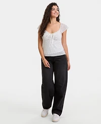 Ultra Flirt Juniors' Flutter-Sleeve Tie-Neck Top