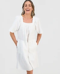 Style & Co Petite Cotton Embroidered Square-Neck Dress, Macy's Exclusive