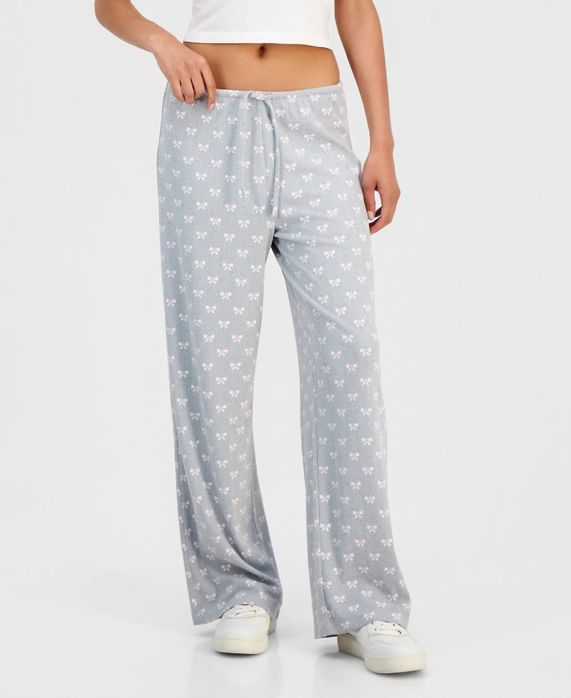 Hippie Rose Juniors' Pointelle Printed Drawstring Lounge Pants