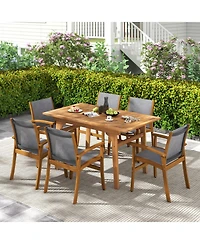 Gymax 9-Piece Acacia Wood Outdoor Dining Set for 6-8 w/ 1.97'' Umbrella Hole