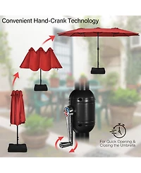 Gymax 9 Piece Patio Wicker Dining Set w/ Double-Sided Patio Wine Umbrella Stackable Chairs