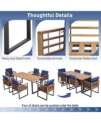 Gymax 7PCS Acacia Wood Patio Dining Set Cushioned Dining Chair and Table Set w/ Umbrella Hole