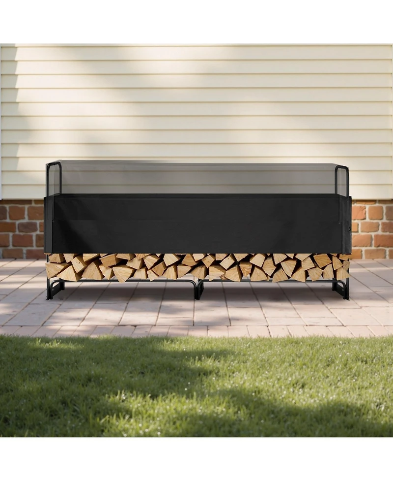 Gouun 8 feet Firewood Rack with Waterproof Cover Half Cord Outdoor Log Holder