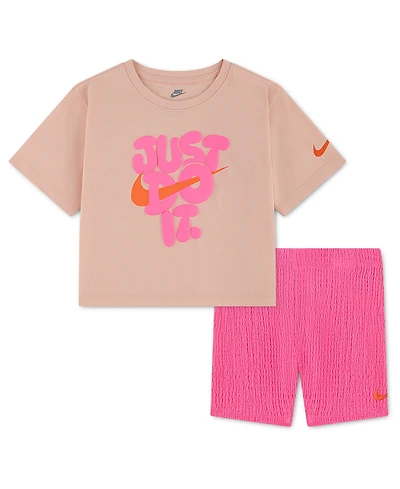 Nike Girls' 4-6X Bold Play T-Shirt and Bike Shorts, 2-Piece Set