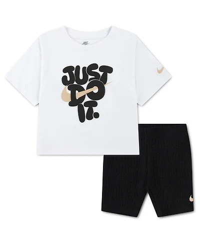 Nike Girls' 4-6X Bold Play T-Shirt and Bike Shorts, 2-Piece Set