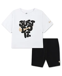 Nike Girls' 4-6X Bold Play T-Shirt and Bike Shorts, 2-Piece Set