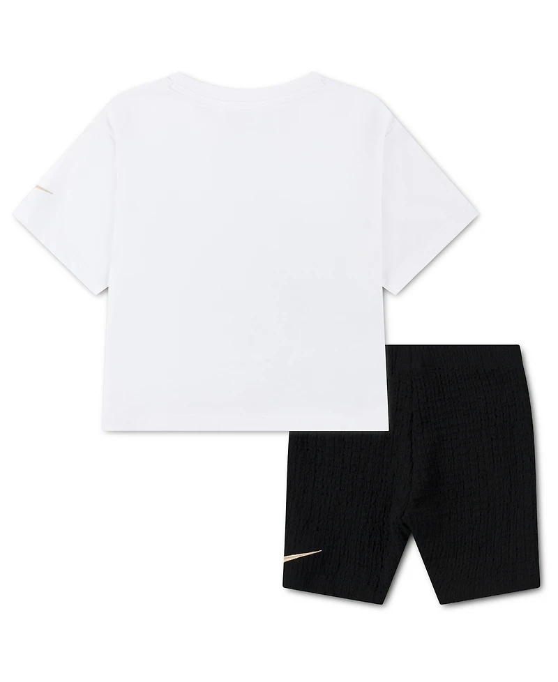 Nike Girls' 4-6X Bold Play T-Shirt and Bike Shorts, 2-Piece Set