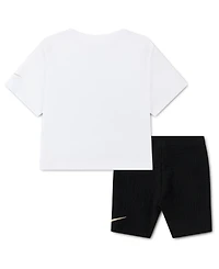 Nike Girls' 4-6X Bold Play T-Shirt and Bike Shorts, 2-Piece Set