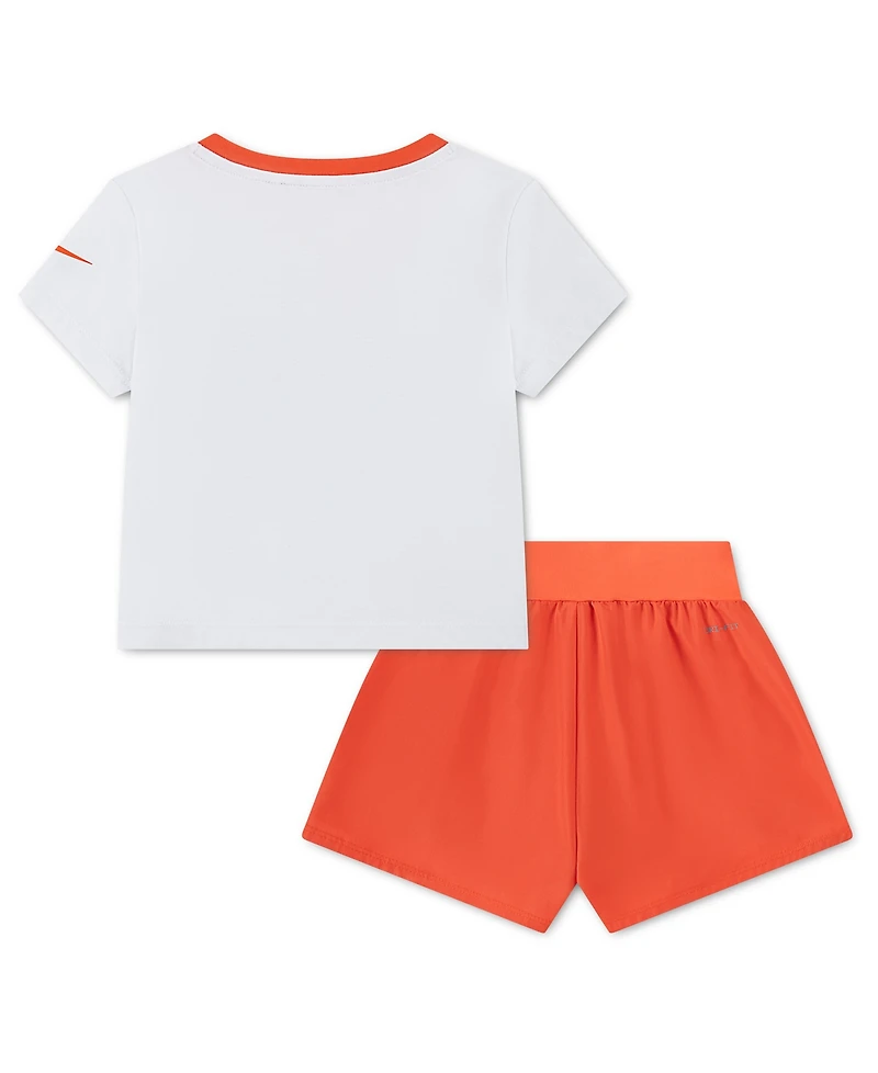 Nike Girls' Toddler 2T-4T Crewneck T-Shirt and Crossover Shorts, 2-Piece Set