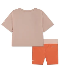Nike Girls' 4-6X Crewneck T-Shirt and Crossover Bike Shorts, 2-Piece Set