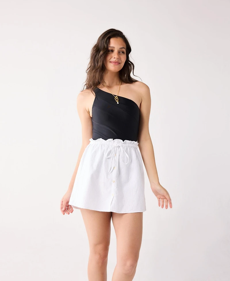 Reistor Women's Short Skirt with Waist Tie and Frill Detail White