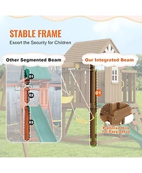 Gouun 9 in 1 Wooden Swing Set with Slide Swings Fort Picnic Table and Sandbox