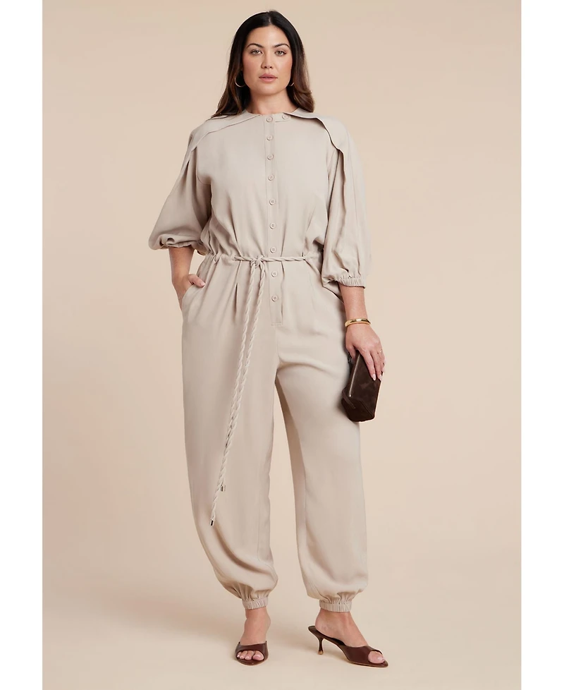Eloquii Women's Plus W Cord Tie Jumpsuit