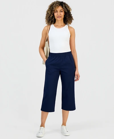 Style & Co Petite Pull-On Wide-Leg Twill Capri, Macy's Exclusive