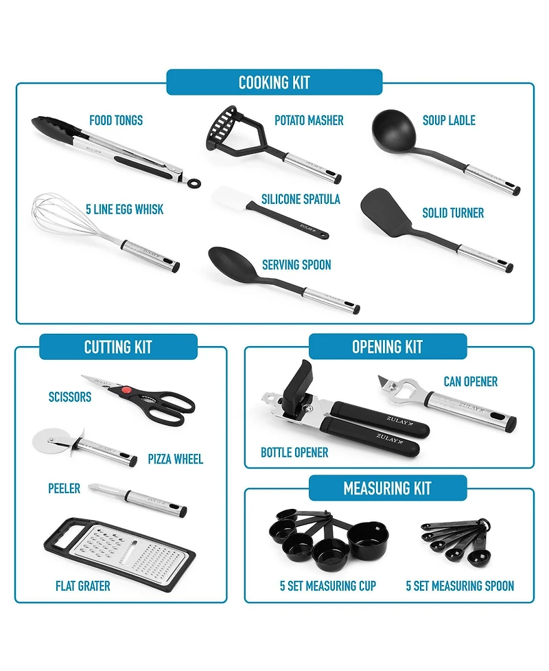 23 Piece Nylon Kitchen Utensils Nylon & Stainless Steel Cooking Utensils Set