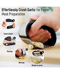 Stainless Steel Garlic Press Rocker Set - Premium Mincer Crusher with Peeler and Scraper