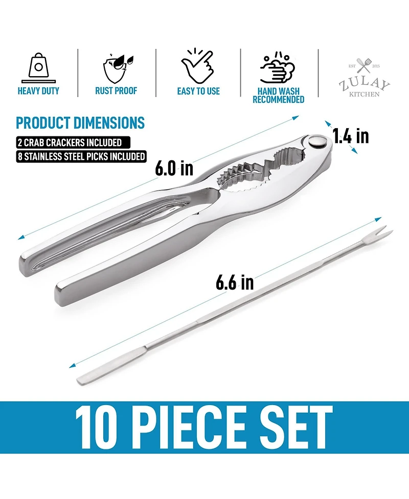 Zulay Kitchen 10 Piece Crab Crackers and Tools Set - Cracks Small to Large Pieces