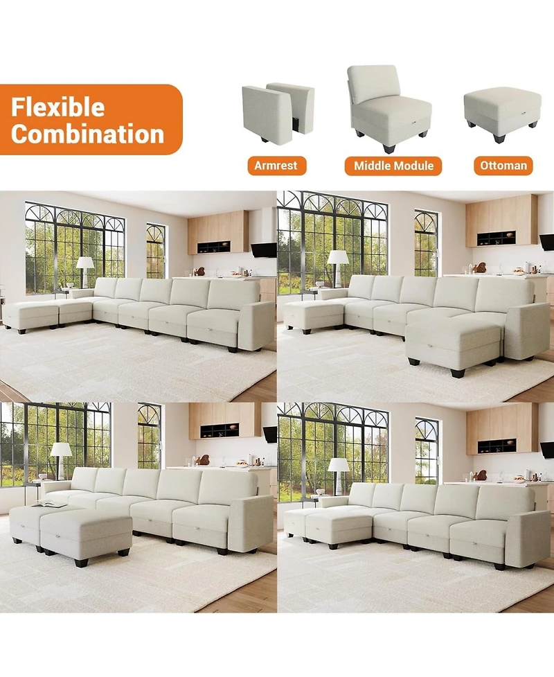 gaomon 140" U-Shaped Sectional Sofa with Ottoman Chaise, Modular 7-Seat Convertible Couch for Living Room