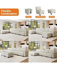 gaomon 140" U-Shaped Sectional Sofa with Ottoman Chaise, Modular 7-Seat Convertible Couch for Living Room