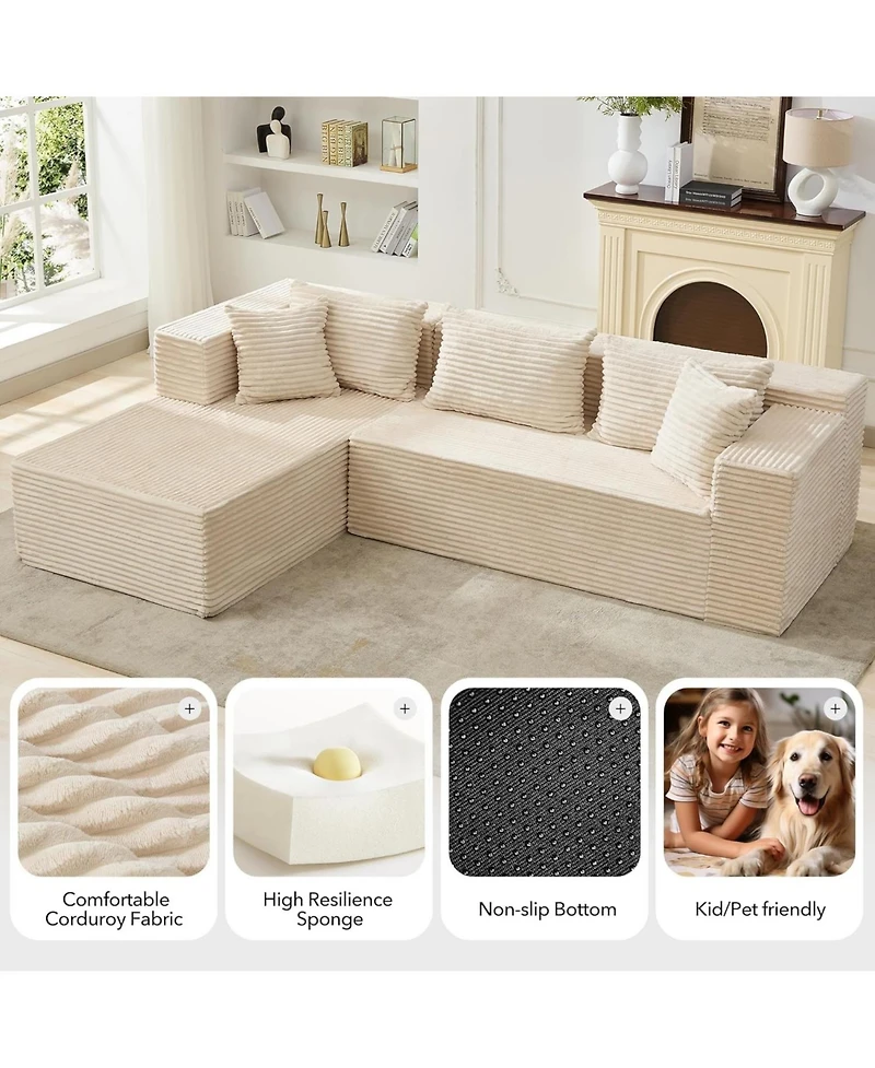 gaomon 106" L-Shaped Sectional Sofa with Chaise, Modular Deep Seat Cloud