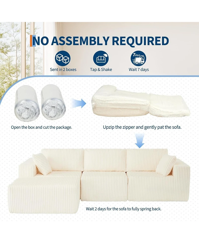 gaomon 108" Boneless Modular Sectional Sofa, Cloud Couch, No Assembly Convertible Sofa