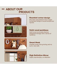 Busdays Wall Mounted Full Length Mirror with Shelf and Hook, Walnut 47.615.7in Multifunctional for Bedroom Entrance