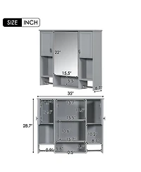 Busdays 35" x 28" Wall Mounted Bathroom Storage Cabinet with Mirror, Medicine Cabinet with Towel Bar, Modern Design