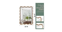 Busdays 30" x 40" Natural Wood Wavy Rectangle Decorative Mirror, Solid Wood Frame for Bathroom Wall