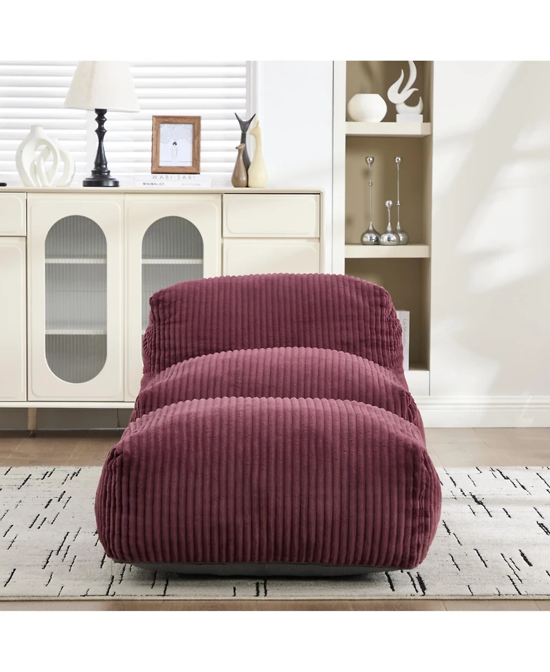 Rainsken Big Corduroy Bean Bag Chair with Footstool, Memory Foam Filled Floor Chair with Side Pockets for Living Room