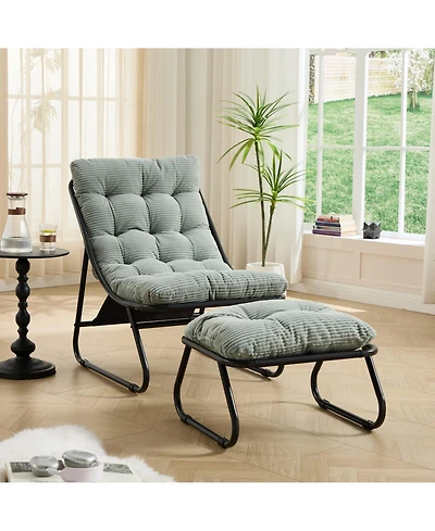 Rainsken Reclining Sling Lounge Chair with Thick Padded Cushion and Foot Stool, Perfect for Home Living Room & Reading Space