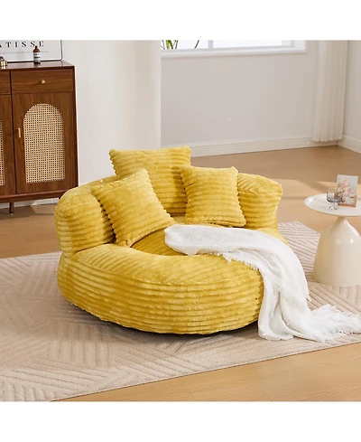 Rainsken Oversized Corduroy Bean Bag Chair, Lazy Sofa with Memory Foam, 3 Pillows and Armrest, Comfortable Fireside Chair for Living Room