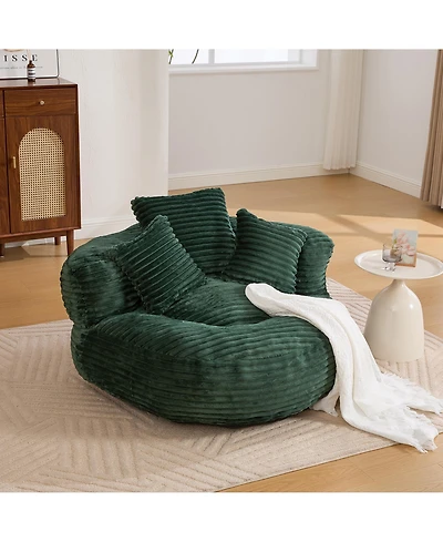 Rainsken Comfy Lazy Sofa Chair, Corduroy Oversized Bean Bag with Armrest and 3 Pillows, Memory Foam Fireside Chair for Living Room