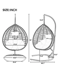 Rainsken Hanging Rattan Egg Swing Chair, Foldable Hammock Chair with Iron Frame, Comfortable Cushion and Removable Headrest for Balcony