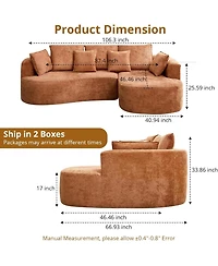 gaomon 106" Curved Sectional Sofa with Chaise, Boneless Couch with Pillows, Memory Foam, No Assembly