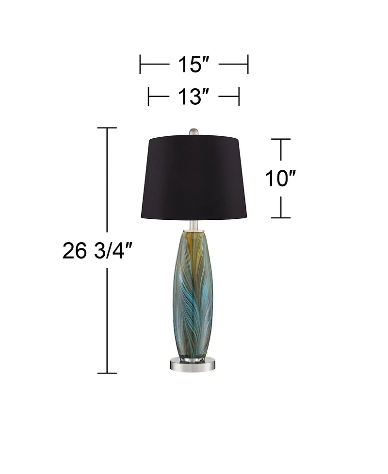 360 Lighting Azure Modern Table Lamps 26 3/4" High Set of 2 Art Glass Black Faux Silk Drum Shade for Bedroom Living Room Bedside Nightstand