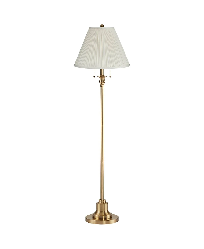 360 Lighting Dyna Traditional Tall 2-Light Standing Floor Lamp Pull Chain Gold Antique Brass Finish Pleated