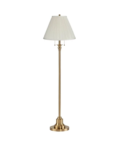 360 Lighting Dyna Traditional Tall 2-Light Standing Floor Lamp Pull Chain Gold Antique Brass Finish Pleated
