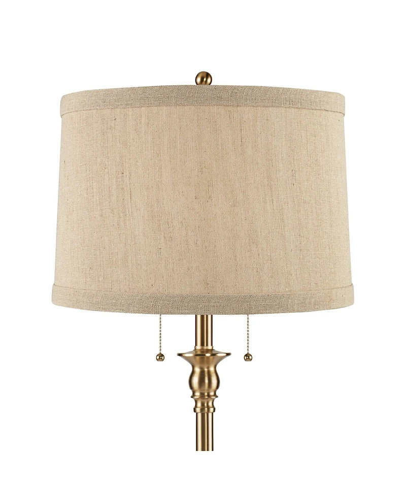 360 Lighting Dyna Traditional 58" Tall Standing Floor Lamp Skinny Pole Pull Chain Antique Brass Finish Linen