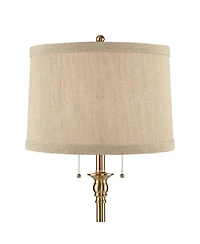 360 Lighting Dyna Traditional 58" Tall Standing Floor Lamp Skinny Pole Pull Chain Antique Brass Finish Linen