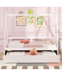 Gouun House Bed with Trundle and Safety Guardrail