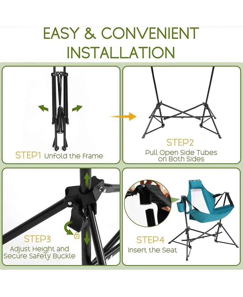 Rainsken Outdoor Hammock Chairs Set of 2, Portable Folding Rocking Chair with Adjustable Back and Carry Bag, Oversized Recliner for Travel, Camping